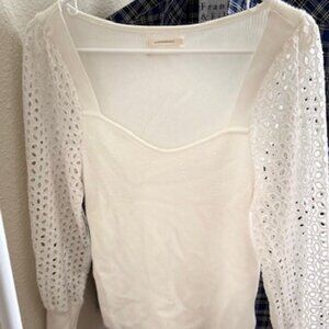 White Knit Top with balloon sleeves - CUTE!